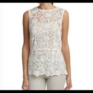 EUC CABI NEEDLE LACE PEPLUM TANK SHELL M IVORY